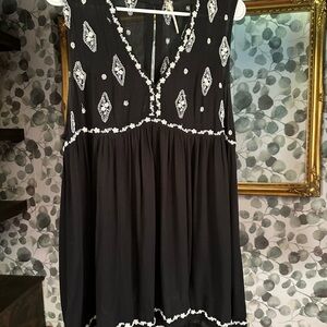Free People Black and Cream Embroidered Dress